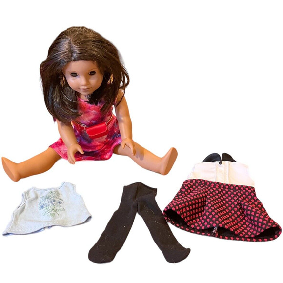 American Girl Doll Lot Brown hair w/Purple Streak Tan Skin Lucina Vega +Clothes